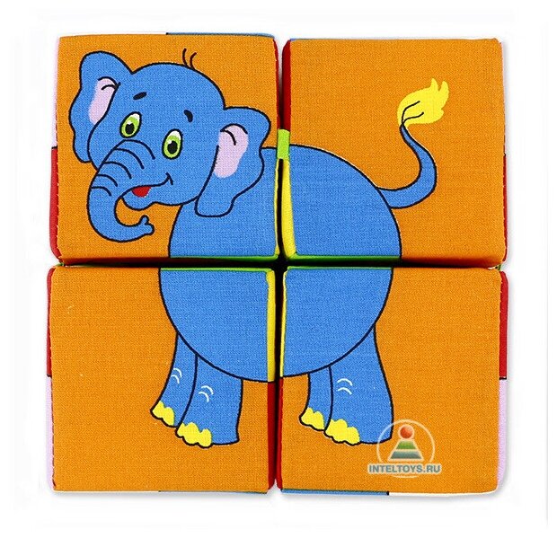 Мякиши 210M Игрушка кубики "Собери картинку" (Животные Африки) с перемычкой, 4 кубика - фото №6