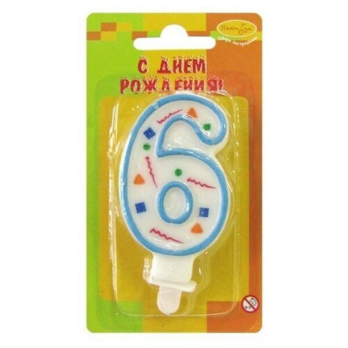 Свеча Цифра 6 Голубое Конфетти 7см 107559