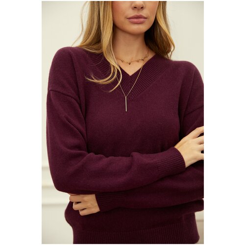 Пуловер VasilisaV cashmere, кашемир, длинный рукав, свободный силуэт, без карманов, вязаный, размер S, бордовый