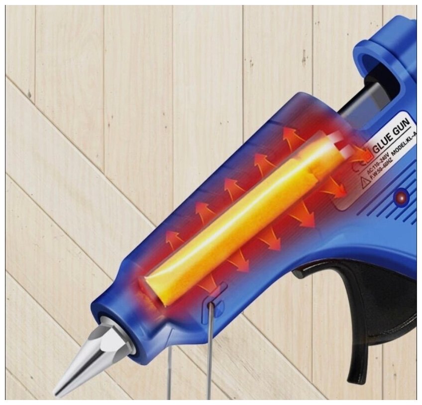 Клеевой пистолет для рукоделия (горячий клей) и 8 клеевых стержней 7 мм (набор), Цвет микс