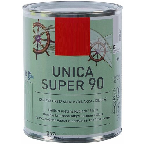 Лак глянцевый Unica Super ЕР 0.9 л, бесцветный, колеруемый, на алкидной основе, для декорирования и защиты любых деревянных поверхностей внутри и снар