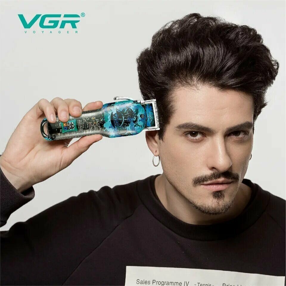 Профессиональная машинка для стрижки волос, бороды и усов VGR V-685, синий камуфляж, шейвер, электробритва - фотография № 12