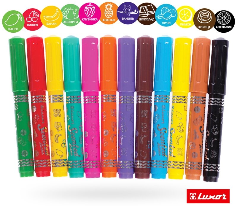 Фломастеры Luxor "ColourMaxx", 12цв, ароматизированные, смываемые