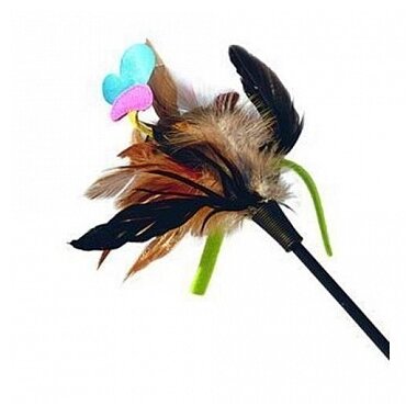 Игрушка для кошки GiGwi Дразнилка с перьями и бабочками 51*3см - фотография № 1