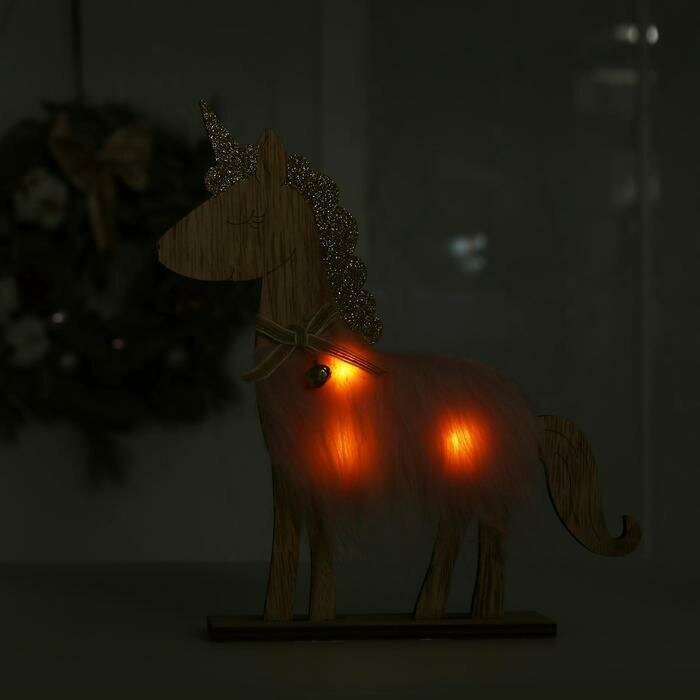 Новогодний декор с подсветкой «Единорог с колокольчиком» 21.5×5×23 см