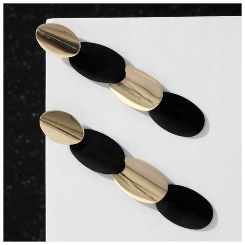 Серьги , черный бижу комплект серьги женские металлические дорожка из овалов чёрный в глянцевом золоте 1 пара