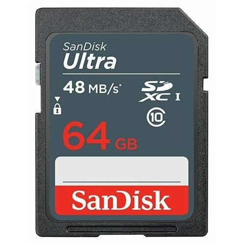 Карта памяти SanDisk SDXC 64 ГБ Class 10, UHS-I, R 48 МБ/с, 1 шт., серый карта памяти 64gb sandisk ultra sdxc class 10 sdsdunr 064g gn3in