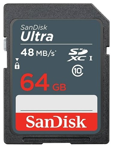 Sandisk Карта памяти SD 64ГБ Sandisk Ultra SDXC Class 10 UHS-I 48MB/s (SDSDUNB-064G-GN3IN)