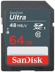 Карта памяти SanDisk Ultra SDXC Class 10 UHS-I 48MB/s 64 GB, чтение: 48 MB/s