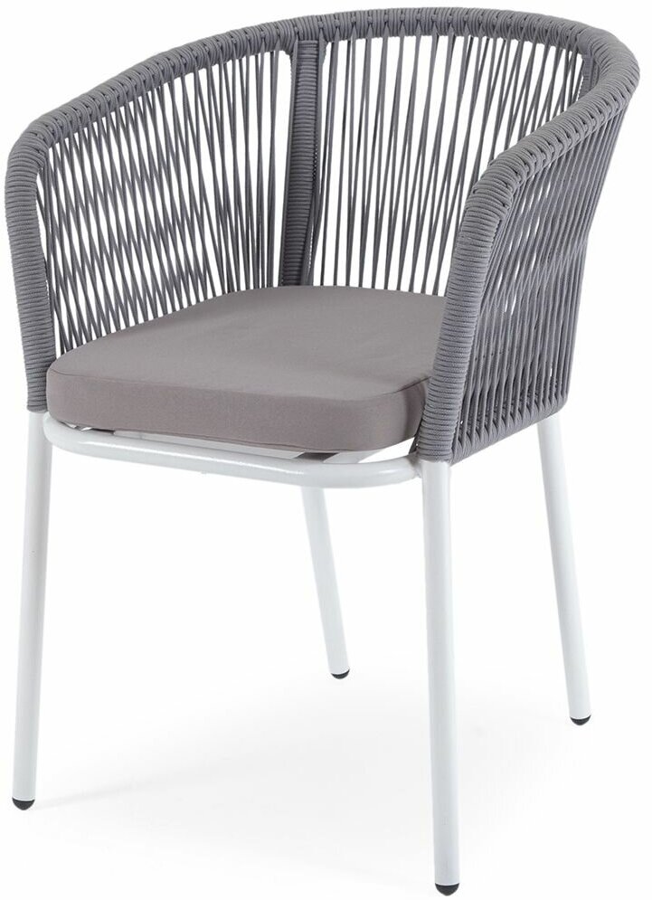 Плетеный стул "Марсель" из роупа (веревки), 4SiS, каркас белый, цвет светло-серый