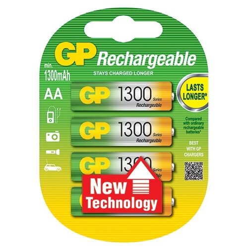 фото Аккумулятор ni-mh 1300 ма·ч gp rechargeable 1300 series aa, 2 шт.