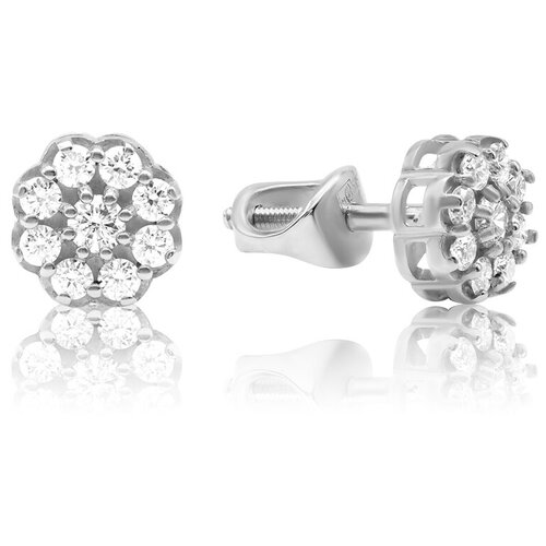 Серьги пусеты 1RBC, белое золото, 585 проба, бриллиант