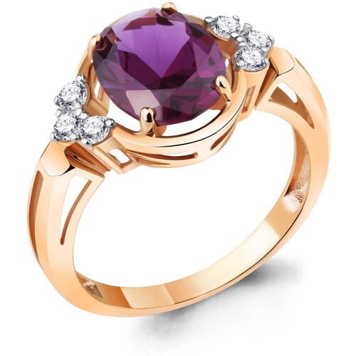 фото Кольцо diamant online, серебро, 925 проба, золочение, фианит, аметист, размер 17.5