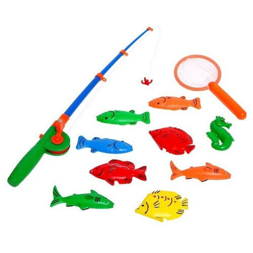 Рыбалка «Веселая рыбалка» 1 удочка, 9 рыбок, сачок, микс