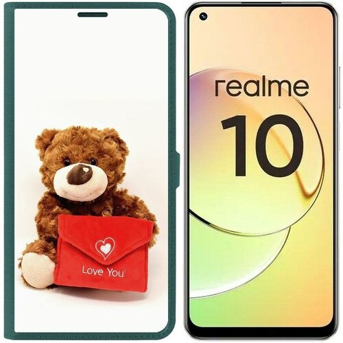 Чехол-книжка Krutoff Eco Book для Realme 10 4G Медвежонок тебя любит (зелёный опал)