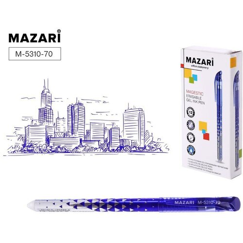 Ручка пишет-стирает Magestic 0,5мм игла (сине-серебристый корпус) ластик синяя (12 шт.) (26400)
