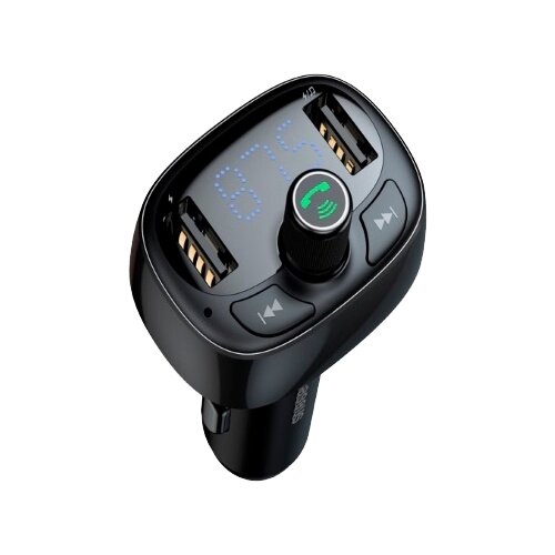 Автомобильное зарядное устройство Baseus T typed Bluetooth MP3 charger with car holder (Standard edition), RU, черный автомобильная зарядка с bluetooth fm трансмиттером ldnio c704q black