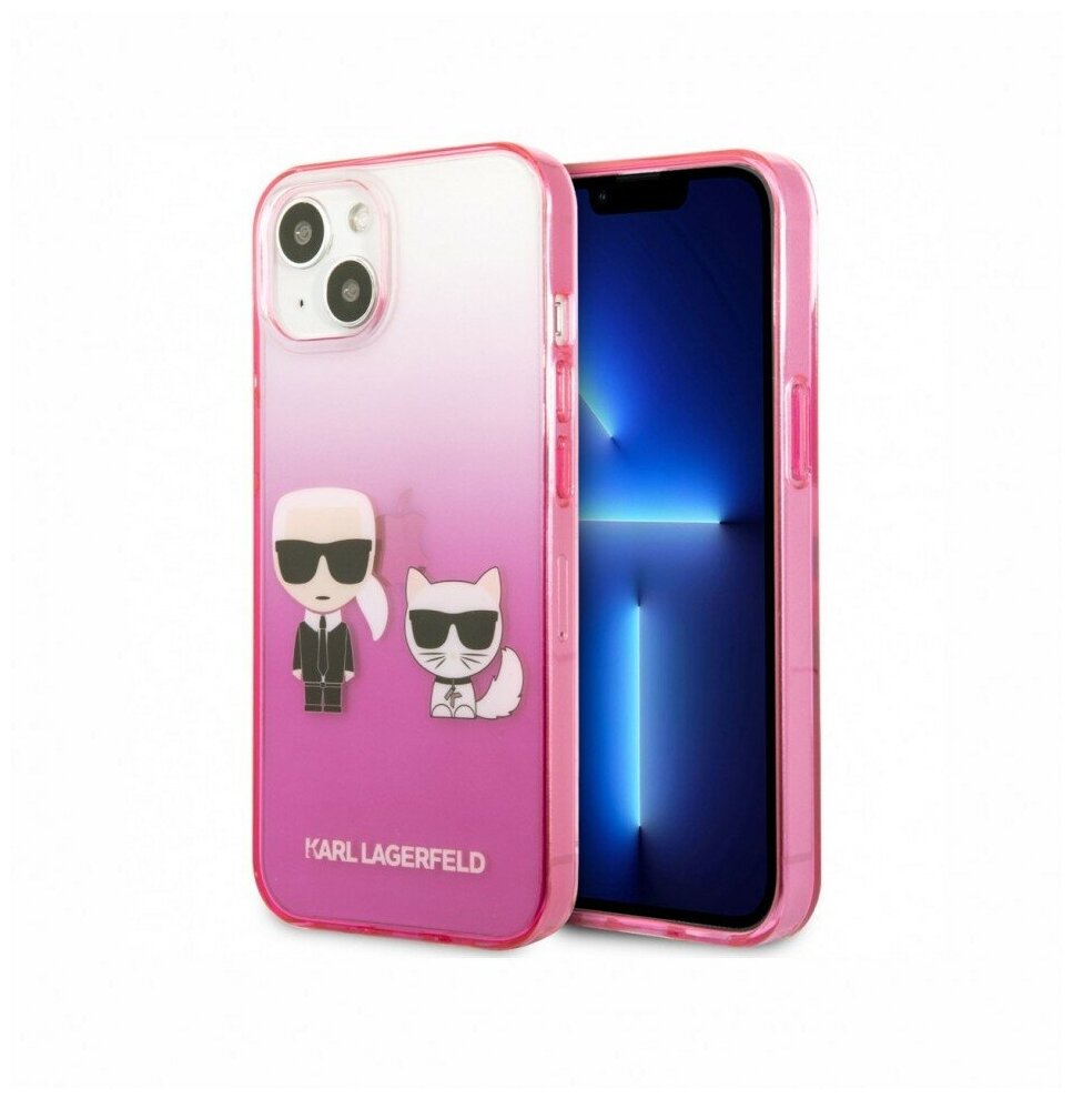 Lagerfeld для iPhone 13 чехол PC/TPU Karl & Choupette Hard Gradient Pink bumper