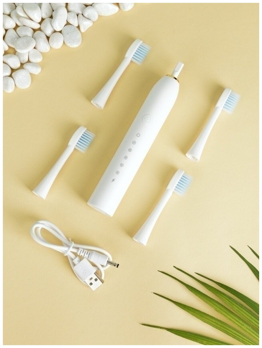 Электрическая зубная щетка белая с 4 насадками ультразвуковая взрослая детская, в подарок мужчине женщине - фотография № 7