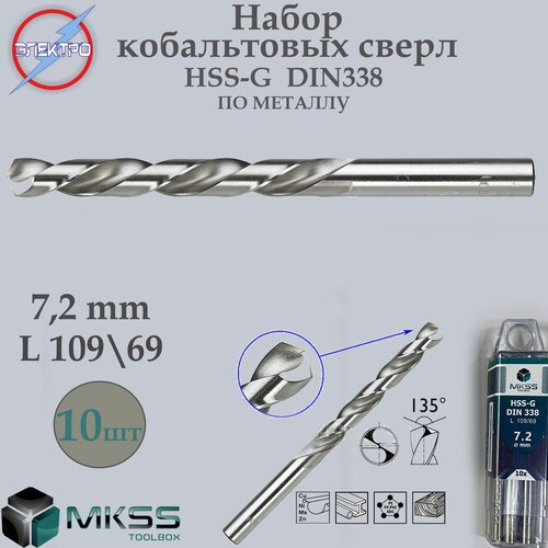 Сверло по металлу, шлифованные HSS-G 7,2мм (10шт)