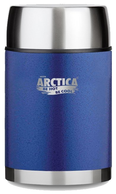 Термос "Арктика" с супер-широким горлом для супа и еды 306-600, 600 мл в чехле (нержавеющая сталь, молотковая эмаль цвет синий, горловина 7.5 см)