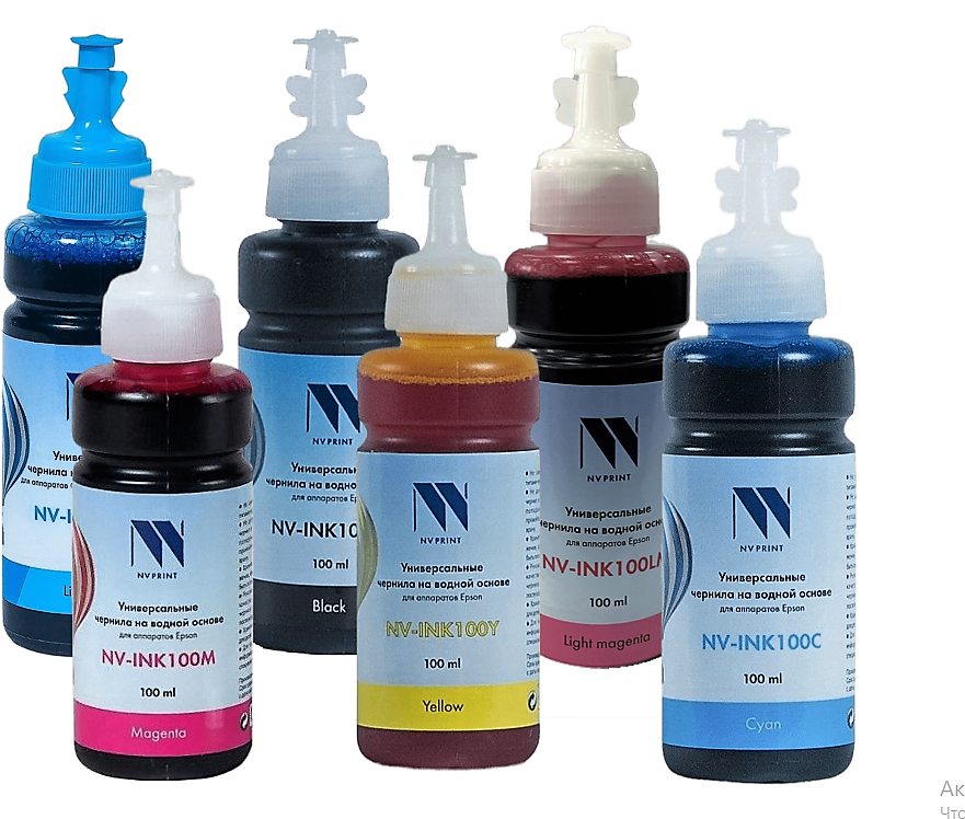 Чернила NV PRINT универсальные на водной основе для аппаратов Epson, комплект 6 цветов по 100 мл