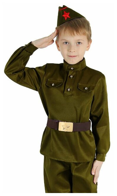 Маскарадный костюм военного для мальчика с пилоткой,ремень,габардин,п/э,р. 32, 
