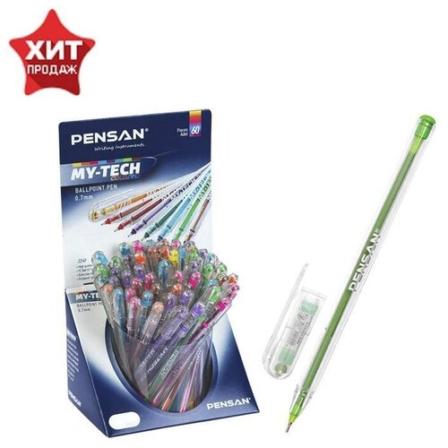 Ручка шариковая масляная Pensan My-Tech Colored, 8 ярких цветов, микс, узел 0,7 мм, дисплей, 60 шт.