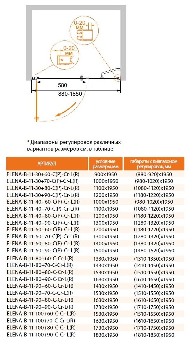 Душевая дверь Cezares ELENA-B-11-90+60-C-Cr - фотография № 11