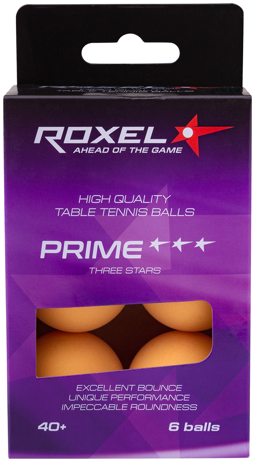 Мяч для настольного тенниса Roxel 3* Prime, оранжевый, 6 шт.