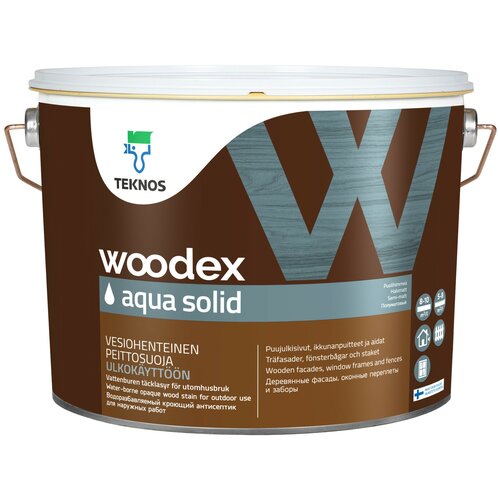 Кроющий антисептик Teknos Woodex Agua Solid(Текнос Вудекс Аква Солид) , вес:9л , блеск: полуматовый , цвет: белая Teknos Woodex Agua Solid