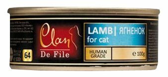 Влажный корм для кошек CLAN De File, беззерновой, с ягненком 100 г (кусочки в желе)