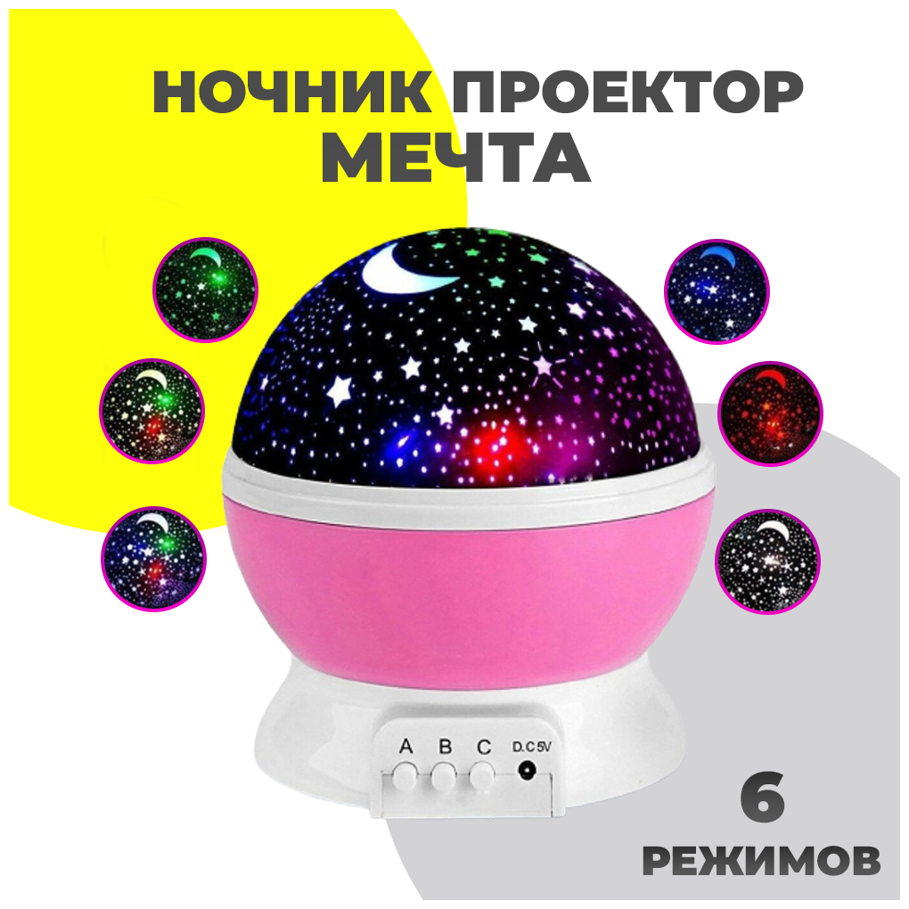 Ночник-проектор звездного неба Мечта (розовый шар) с USB-кабелем - фотография № 1