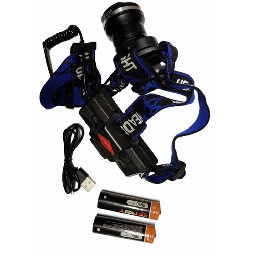 Фонарь налобный светодиодный NSY-024-T6 / мощный аккумуляторный ZOOM фонарик питание ДВА аккумулятора ТИП 18650