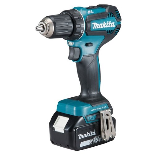 фото Аккумуляторная дрель-шуруповерт makita ddf485sye li-ion 1.5 а·ч 18 в х2 кейс 50 н·м голубой/черный