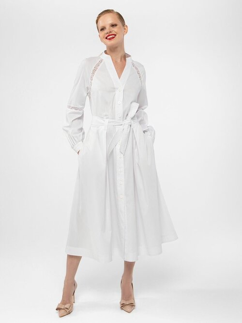 Платье Lo, повседневное, прилегающее, миди, карманы, размер 52, белый