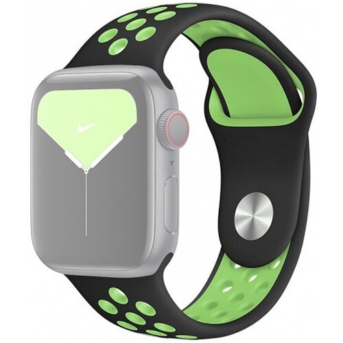 Ремешок на смарт часы Apple Watch (Эпл Вотч) 38/40/41 мм InnoZone Vent - Черный/Зеленый, силиконовый, спортивный