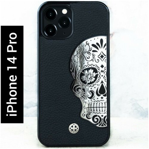 защитный чехол skull Чехол iPhone 14 Pro - Mexican Katrina's Skull Leather Black