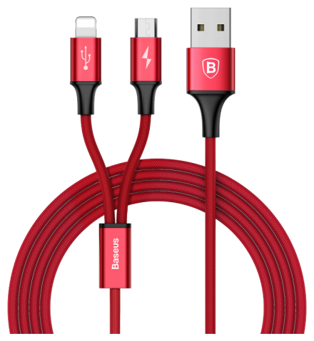 Кабель Baseus Rapid Series 2-in-1 USB - microUSB/Lightning (CAML), 1.2 м, 1 шт., red