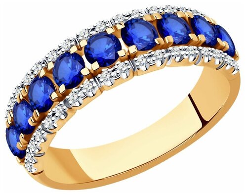 Кольцо Diamant online, золото, 585 проба, бриллиант, сапфир, размер 19, темно-синий