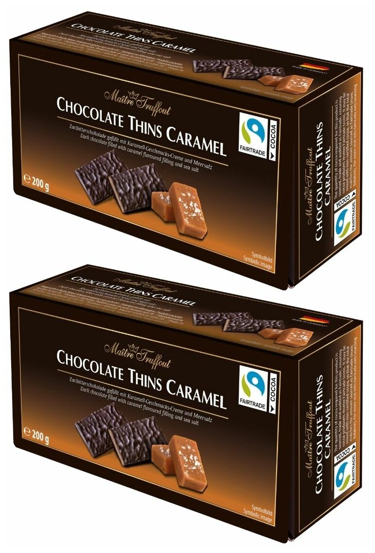 Темный шоколад с начинкой со вкусом соленая карамель в пластинках, 2шт по 200гр - фотография № 3