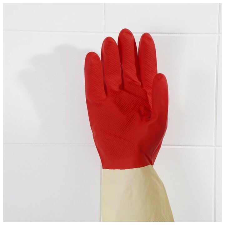 Перчатки хозяйственные резиновые Доляна, размер XL, плотные, 50 гр, цвет красный - фотография № 5
