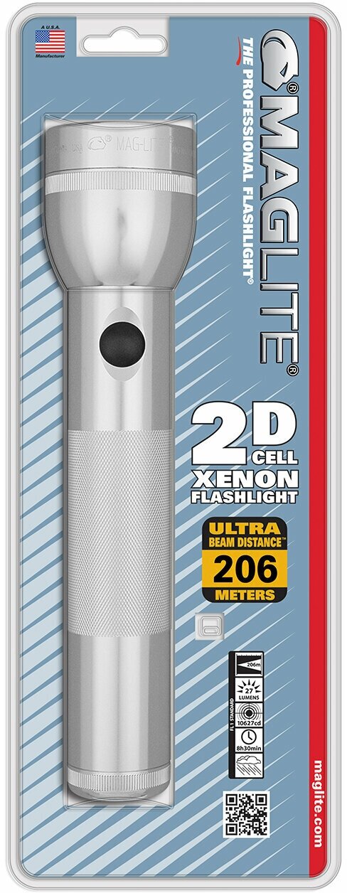 фото Фонарь Maglite 2D, серебристый, 25 см, S2D106