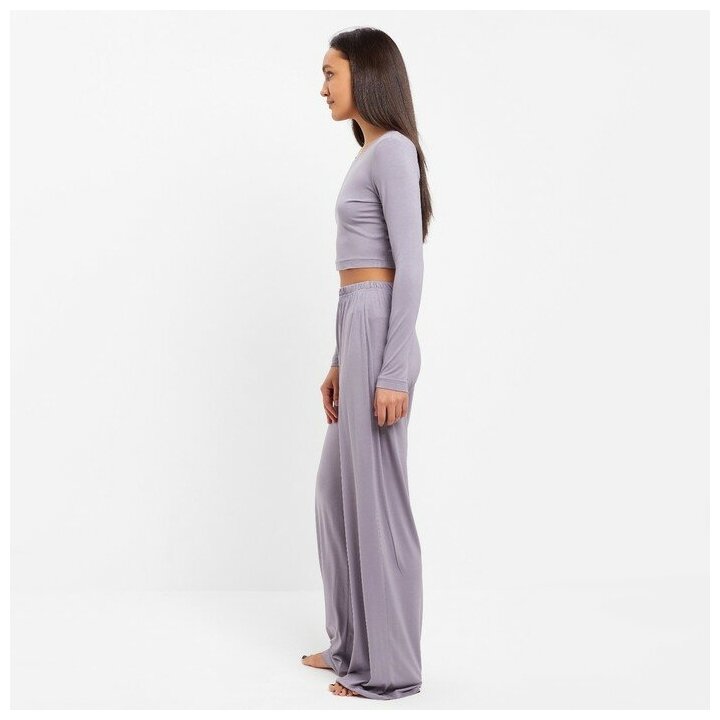 Комплект женский (лонгслив, брюки) MINAKU: Home collection цвет серый, размер 46 - фотография № 13