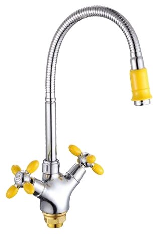 5860-10 Смеситель для кухни (желтые ручки) POTATO