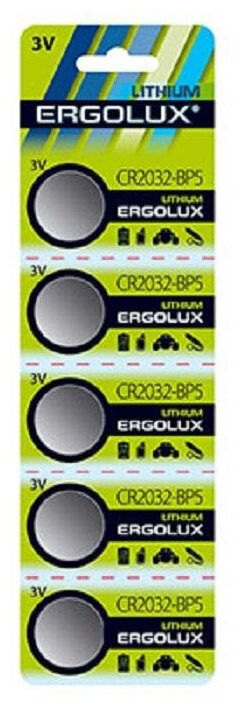 CR2032 Батарейка ERGOLUX Lithium CR2032-BP5, 5 шт. 200мAч - фото №2
