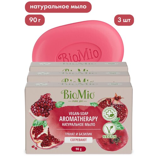 BioMio BIO-SOAP Натуральное мыло. Гранат и базилик (x3), 90 г biomio bio soap натуральное мыло инжир и кокос x3 90 г