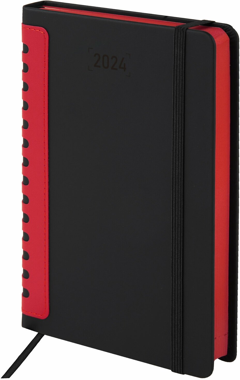 Ежедневник Brauberg датированный, 2024, А5, 138х213 мм, "Original", под кожу, черный/красный