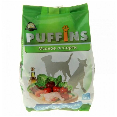 Puffins корм для собак мясное ассорти 500гр