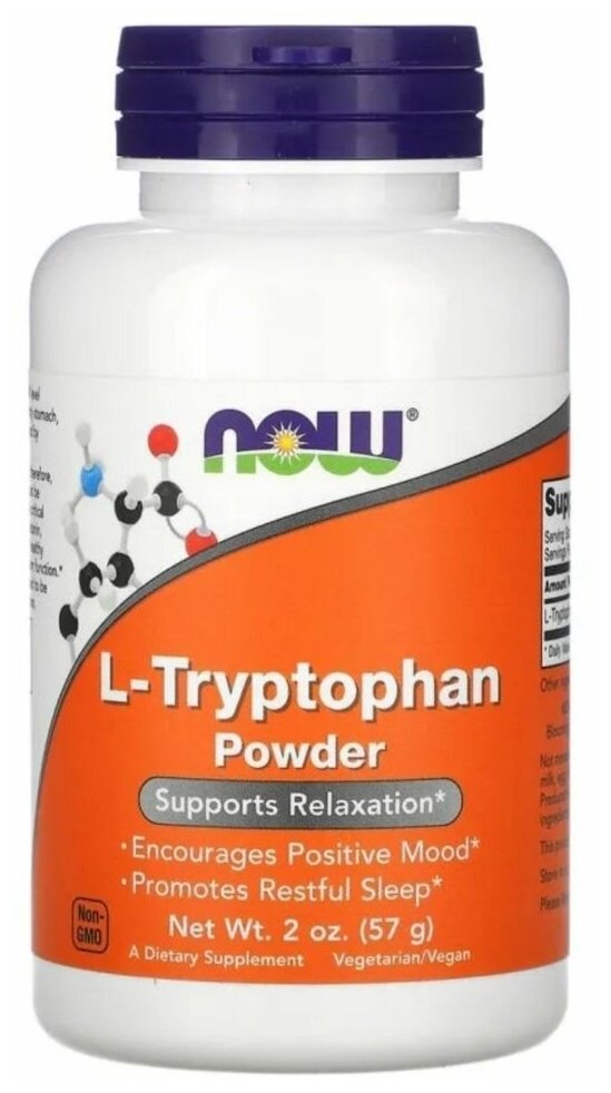 Аминокислота NOW L-Tryptophan Powder, L-триптофан в порошке, нейтральный, 57гр